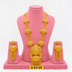 22K Gold Plated Women's Bridal Jewelry Set with Long Necklace Earring Set Zircon Trendy Engagement/Wedding/Party/<b>Gift</b> A-63121 - Product Image 6