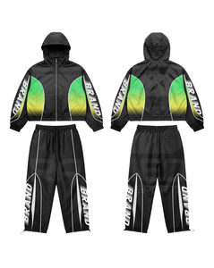 Conjunto Deportivo al por Mayor, Chaqueta con Capucha y Cremallera, Pantalones con Cordón, Verde y Negro, Estilo Deportivo, Manga Larga, Secado Rápido, Ligero - Product Image 6