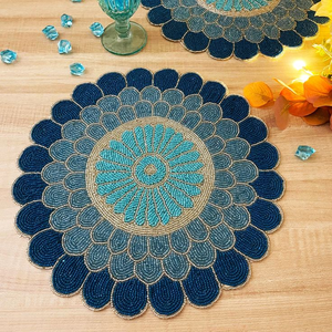 <b>Beaded</b> Round Seed Bead <b>Placemats</b> for Office Coffee Dining Party Wedding From India - Product Image 6