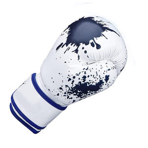 Gants de boxe en PU blanc avec imprimé gouttelette bleue, fermeture Velcro pour adultes, en cuir de vachette véritable, pour entraînement et sparring - Product Image 2