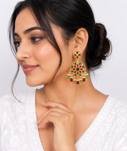 Antique Gold Plated Brass Indian Kundan Meenakari Ethnic Women's Drop <b>Earrings</b> for Party Wholesale Bulk Supplier - Product Image 4