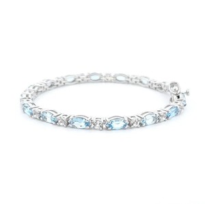 Natural Sky Blue Topaz Charm <b>Bracelet</b> in Sterling Silver White Gold Plated Luxury <b>Gemstone</b> Jewelry for Women Party - Product Image 3