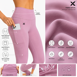 X Sports City Women's High Waist Calf-Length Yoga Pants <b>With</b> <b>Pockets</b> Breathable Knitted Spandex Polyester Sporty Fitness Wear - Product Image 4