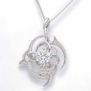 สร้อยคอจี้เพชรทรงกลมประดับลายดอกไม้ทองคำขาว 18K เพชรเพาะเลี้ยงทรงกลมตรงกลาง ประดับเพชรแบบพาเว่ รับรองโดย IGI หรูหรา - Product Image 1