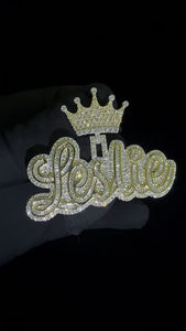 Custom Name Moissanite Pendant 925 Sterling <b>Silver</b> Iced Out Crown <b>Charm</b> Round Brilliant Jewelry for Women - Product Image 2