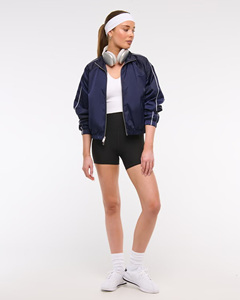 Veste coupe-vent bleu marine pour femme, manches longues, fermeture éclair, col montant, respirante, en polyester, pour l'automne - Product Image 3