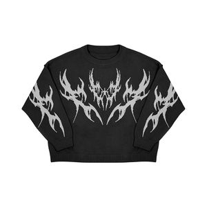 Black Long Sleeve T-Shirt <b>Men</b> Punk Style Oversized Cotton Knitted O-Neck Front Print Regular Fit Autumn Wear - Product Image 4