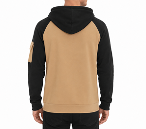 Sweat-shirt à capuche pour homme, demi-zip, manches raglan, couleur unie, polaire, décontracté, pour l'automne, coupe classique, beige, noir - Product Image 2