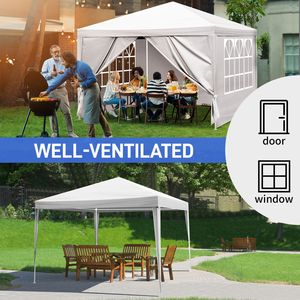 Tenda Portatile Impermeabile 3x3m a Quattro Lati con Tubi a Spirale Bianca per Matrimoni e Feste - Product Image 6