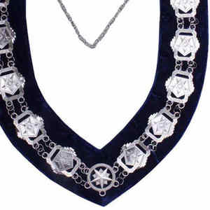 Chaîne de col maçonnique Blue Lodge, en métal plaqué argent, avec support de bijou décoratif et doublure en velours, pour officiers en cérémonie - Product Image 3