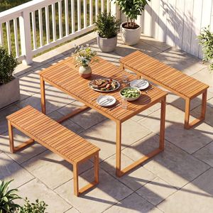 Mesa de Comedor de Madera de Acacia para Exteriores con Tablero de Listones, Conjuntos de Jardín - Product Image 2