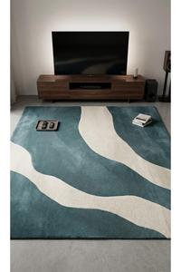 Alfombra de área moderna de lana hecha a mano con mechones gruesos y patrón geométrico, con base de algodón antideslizante para sala de estar y uso en hoteles. - Product Image 5