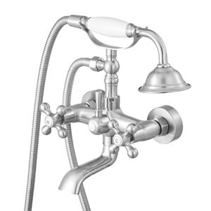 Rubinetto per vasca da bagno a colonna con doccetta, stile vintage, in nichel spazzolato - Product Image 1
