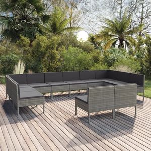 Ensemble de salon de patio gris en rotin poly de 12 pièces avec coussins pour une utilisation dans le jardin - Product Image 1