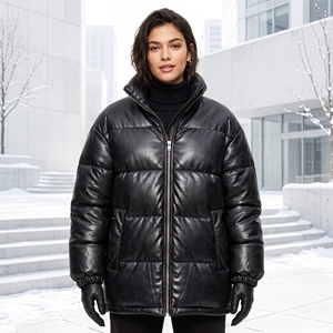 Blouson matelassé en similicuir pour femme, chaud et décontracté, style audacieux, OEM ODM, vente en gros, usine, logo personnalisé, faible MOQ - Product Image 1