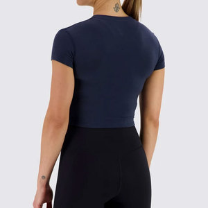 T-shirt court sans coutures personnalisé pour femme, maillot de yoga à manches courtes, respirant, anti-humidité, compression, coupe ajustée - Product Image 6