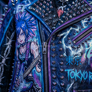 Veste en cuir véritable pour femme, style punk rock, en cuir de vache, avec imprimé graphique anime, clous et pointes, vêtement de motard, fabricant en gros - Product Image 6