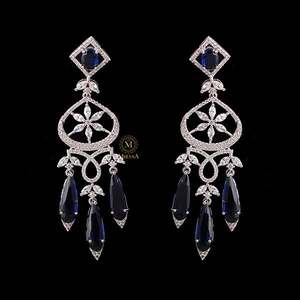 Hanna Sapphire Blue CZ Designer Drop Earrings - Product Image 5