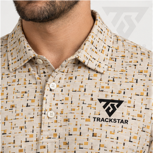 เสื้อโปโลผู้ชาย Trackstar สีครีมทอง ลายเรขาคณิต แขนสั้น คอปกติดกระดุม เสื้อกอล์ฟลำลอง สกรีนโลโก้ได้ - Product Image 5