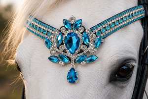Diadema de Cuero de Lujo Personalizable Rub International con Cristales AB Brillantes y Diseño de Logotipo Personalizado para Espectáculos Ecuestres - Product Image 4