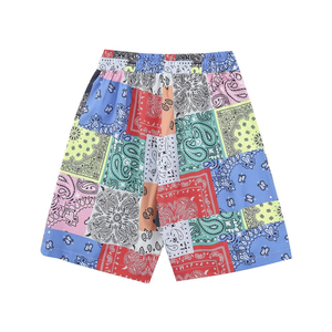Shorts décontractés pour hommes à imprimé cachemire patchwork, taille mi-haute, séchage rapide, en polyester - Product Image 2