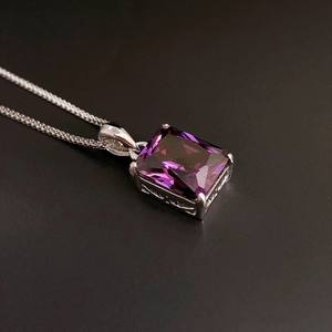 Collier rectangulaire en améthyste Mia en argent sterling, pierre de naissance de février, pendentif lilas violet, cadeau d'anniversaire - Product Image 4