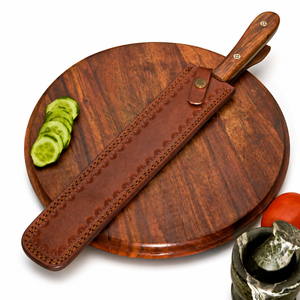 Cuchillo de chef Burraq de acero de Damasco de 8-9.9 pulgadas, acabado de alto brillo, mango de madera, funda de cuero, forjado a mano, para diestros, moderno, apto para lavavajillas - Product Image 2