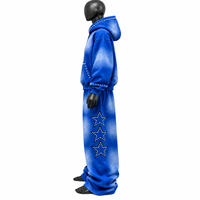 Ensemble de survêtement AMSEC INDUSTRY avec strass, capuche et fermeture éclair, longueur intégrale, 100 % coton, style streetwear oversize, sweat-shirt et pantalon de survêtement