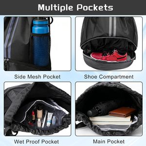 2026 Sports <b>Drawstring</b> Backpack with Shoes Compartment, String Gym <b>Bag</b> with Wet Proof Pocket for Basketball, Soccer, Swim - Product Image 6