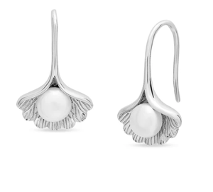 Pendientes de Plata de Ley 925 con Perlas Inspiradas en Conchas para Mujer, Joyería Elegante y Moderna, Pendientes de Perlas con Baño de Rodio Ginkgo Grace - Product Image 1