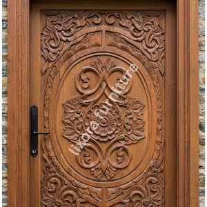 Puerta Principal de Madera Sólida Tallada a Mano con Mandala Floral de Lujo, Entrada Exterior Artística y Ornamentada - Product Image 3