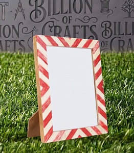 Handmade Wood Photo <b>Frame</b> Rectangular Blue <b>White</b> Stripe Inlay Tabletop Vertical Display - Product Image 3