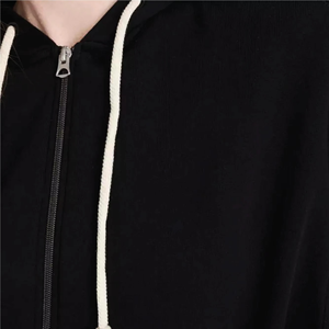 Sudadera con capucha negra de moda con cremallera, cordones ajustables, suave, cálida, de manga larga, estilo urbano para mujer, 100% algodón - Product Image 5