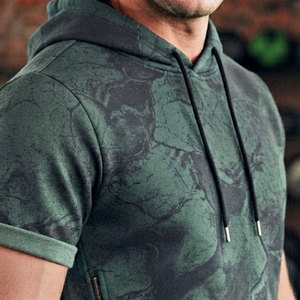 Sunscreen Protection Men's <b>Short</b> <b>Sleeve</b> <b>Hoodie</b> Customizable Sublimation Print Versatile Vintage Summer Wear Solid Color <b>Hoodie</b> - Product Image 6