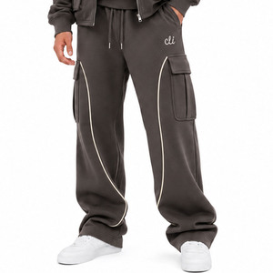 Men's Stand Collar Zip Up <b>Track</b> <b>Jacket</b> Oversized Pipied Hoodies Custom Cargo Pocket Wide Leg Sweatpants Sets Heavyweight Cotton - Product Image 5