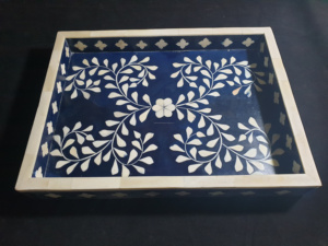 Bandeja de servicio con incrustaciones de madera de diseño Floral cuadrado europeo religioso de lujo antiguo con detección táctil decoración navideña para el hogar - Product Image 4