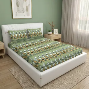 Wholesale Modern <b>Green</b> ZigZag Microfiber Eco-Friendly Durable 300TC 118 GSM Printed Soft Bedding <b>Sheet</b> for Hotels Home - Product Image 4