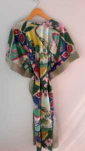 Custom made Vacation-Ready Cotton <b>Kaftan</b> - Floral Print V-Neck & Waist Drawstring Indian Handmade Cotton <b>Kaftan</b> Beach Cover - Product Image 2