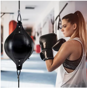 Balón de velocidad de boxeo de doble extremo de cuero, entrenador de reacción, saco de boxeo de suelo a techo con cuerda para práctica en gimnasio en casa - Product Image 2