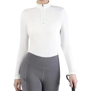 New Women's Lightweight High Neck Zip <b>Long</b> <b>Sleeves</b> Solid <b>Base</b> <b>Layer</b> Sports Wear Quick Dry Breathable Horse Riding - Product Image 1
