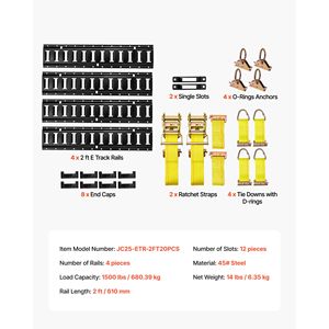 Kit 4 Pezzi Binario E-Track da 60 cm con 20 Accessori - 2 Cinghie a Cricchetto, 4 O-Ring, 4 Anelli a D per il Controllo del Carico - Product Image 4