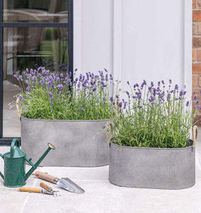 Grand bac à plantes ovale en métal, pot de fleurs rustique style ferme, seau à glace pour boissons de jardin avec poignées pour extérieur - Product Image 2