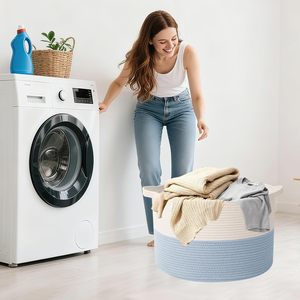 65L <b>Large</b> Woven Cotton Rope Nursery <b>Basket</b>, Laundry <b>Basket</b> Laundry Hamper with Handles,Blanket <b>Basket</b> Storage Bin - Product Image 1