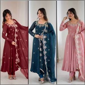 Robe Anarkali élégante pour femme Ramdev Trading, brodée, imprimée numériquement, séchage rapide, moderne, toutes saisons, pour fêtes et mariages, coupe régulière - Product Image 6