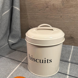 White Metal Biscuit Storage Container With Lid <b>Kitchen</b> Cookie Jar For Countertop <b>Pantry</b> Organizer Stylish Food Storage - Product Image 1