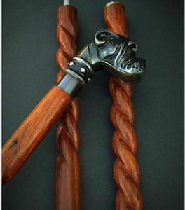 Bastón de madera con cabeza de perro, mango de metal pulido marrón, para caminar al aire libre, set de regalo - Product Image 3
