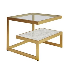 Table basse moderne en métal avec plateau en verre, meubles élégants pour salon, design contemporain pour la décoration de la maison - Product Image 1