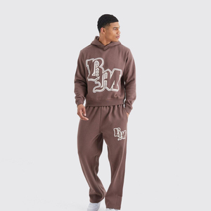 Men's <b>Brown</b> Solid Hooded Tracksuit Full Length Cotton Casual <b>Joggers</b> Side Pockets Elastic Waist Regular Fit Winter Eco-Friendly - Product Image 1