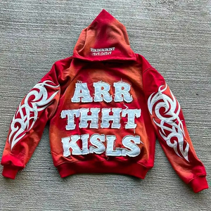 Men's <b>Red</b> Oversized <b>Hoodie</b> Puff Print Arr Thht KislS Tribal Sleeves Streetwear Style - Product Image 3