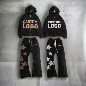 Sweat-shirts à capuche zippés et pantalons de jogging pour homme, en tissu épais 400g, effet délavé, avec logo brodé en patch, pour l'hiver - Product Image 2